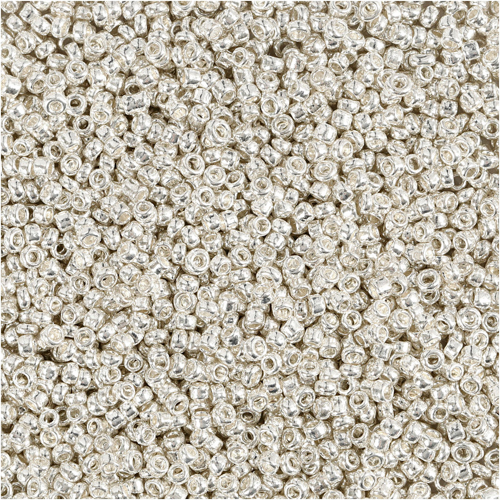 Creativ company rocailles, d 1,7 mm, afm 15 0, gatgrootte 0,5-0,8 mm, silver metal, 25 gr 1 doos