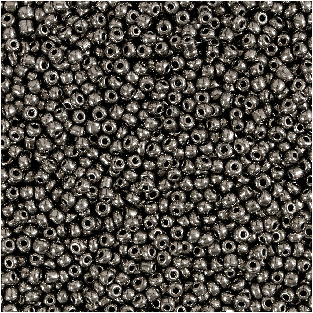 Creativ company rocailles, d 1,7 mm, afm 15 0, gatgrootte 0,5-0,8 mm, grey metal, 25 gr 1 doos