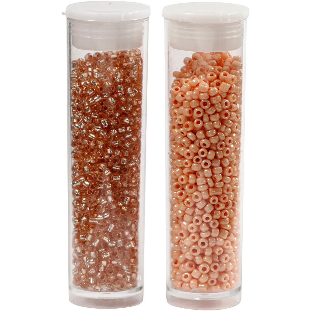 Creativ company rocailles, d 1,7 mm, afm 15 0, gatgrootte 0,5-0,8 mm, peach, light peach, 2x7 gr 1 doos