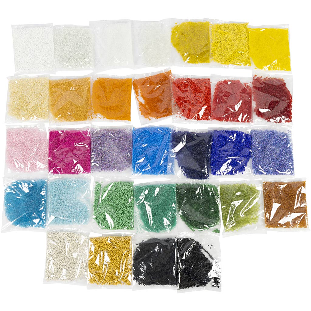 Creativ company rocailles, d 1,7+3+4 mm, afm 6 0+8 0+12 0, gatgrootte 0,5-1,2 mm, kleuren kan variëren , 32x100 gr 1 doos