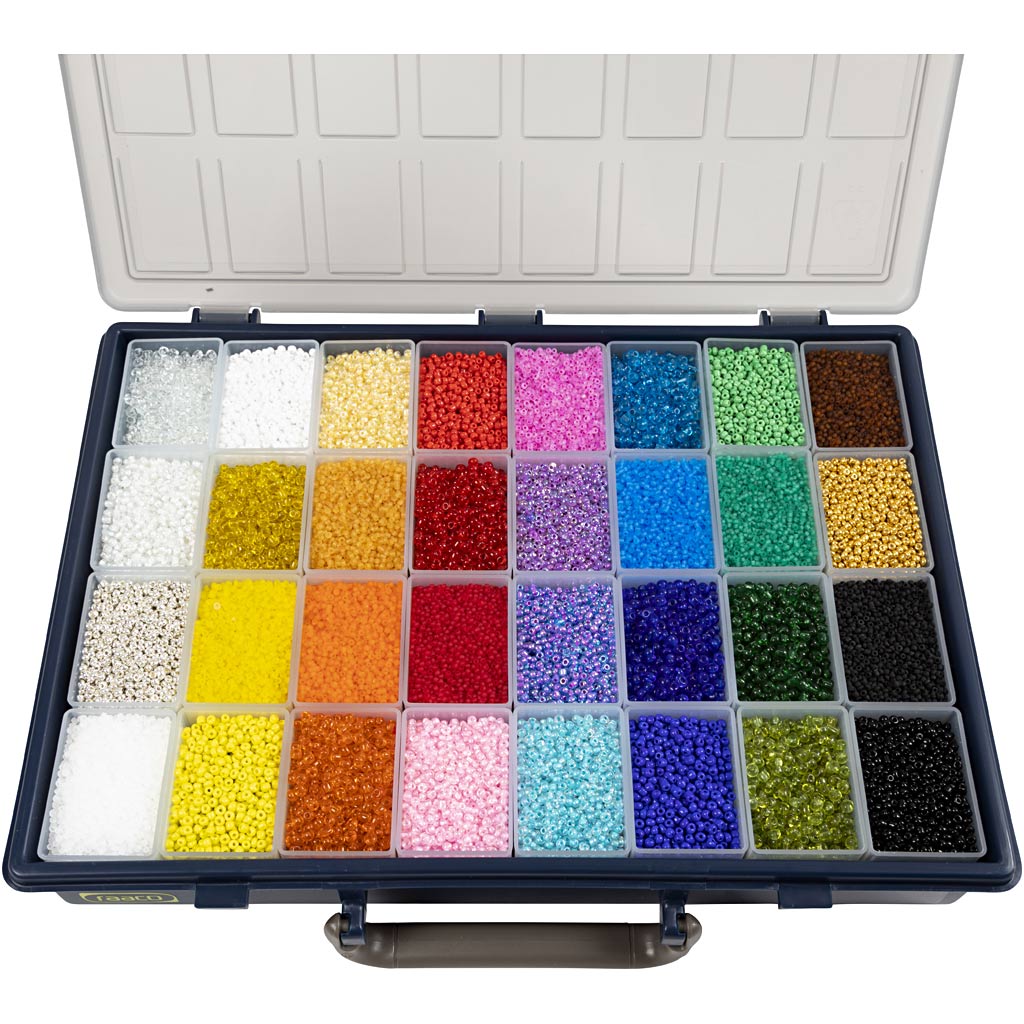 Creativ company rocailles, d 1,7+3+4 mm, afm 6 0+8 0+12 0, gatgrootte 0,5-1,2 mm, kleuren kan variëren , 32x100 gr 1 doos