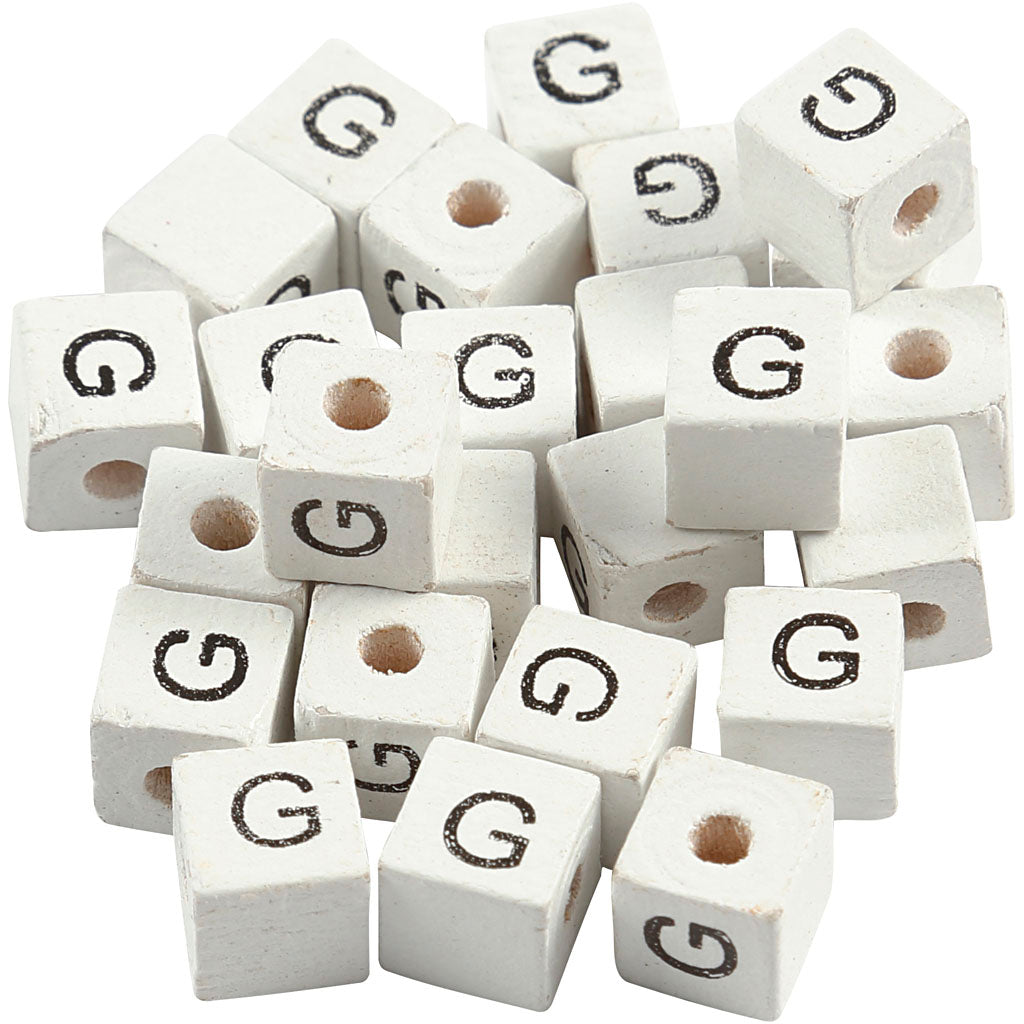 Creativ company letterkralen, g, afm 8x8 mm, gatgrootte 3 mm, wit, 25 stuk 1 doos