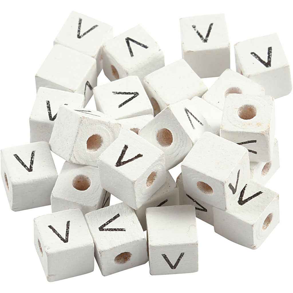 Creativ company letterkralen, v, afm 8x8 mm, gatgrootte 3 mm, wit, 25 stuk 1 doos