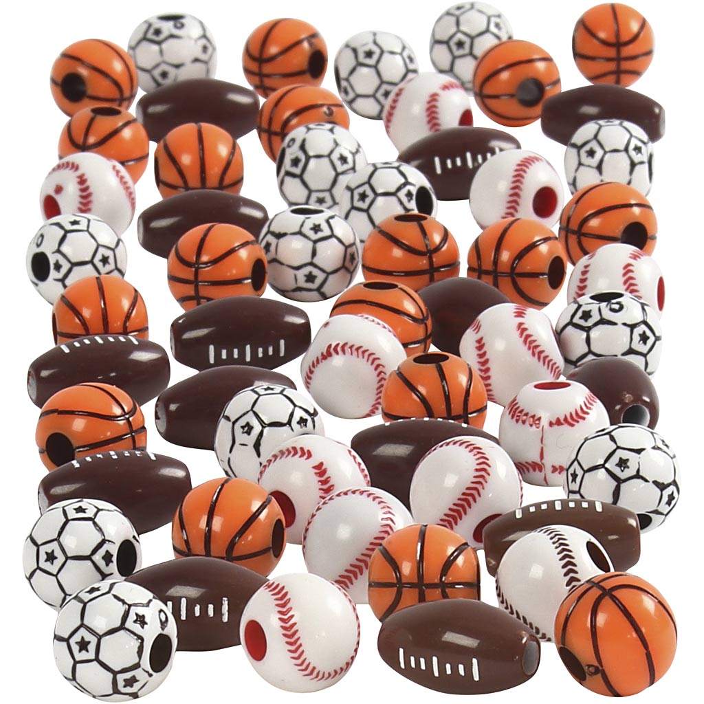 Creativ company sport kralen, afm 11-15 mm, gatgrootte 3-4 mm, ca. 55 stuk, diverse kleuren, 45 gr 1 doos