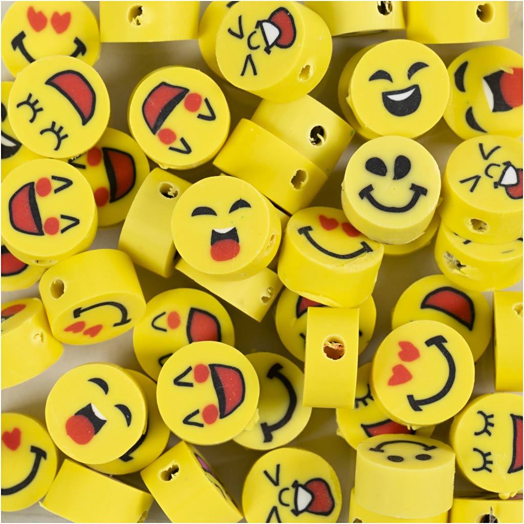 Creativ company figuurkralen, emoji, d 10 mm, gatgrootte 1,5 mm, ca. 60 stuk, 60 stuk 1 doos