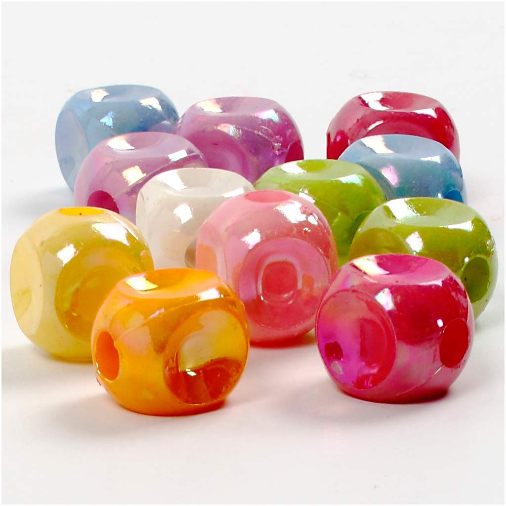 Creativ company dobbelsteen kralen, afm 10x10 mm, gatgrootte 4 mm, ca. 90 stuk, 60 gr, 125 ml 1 doos