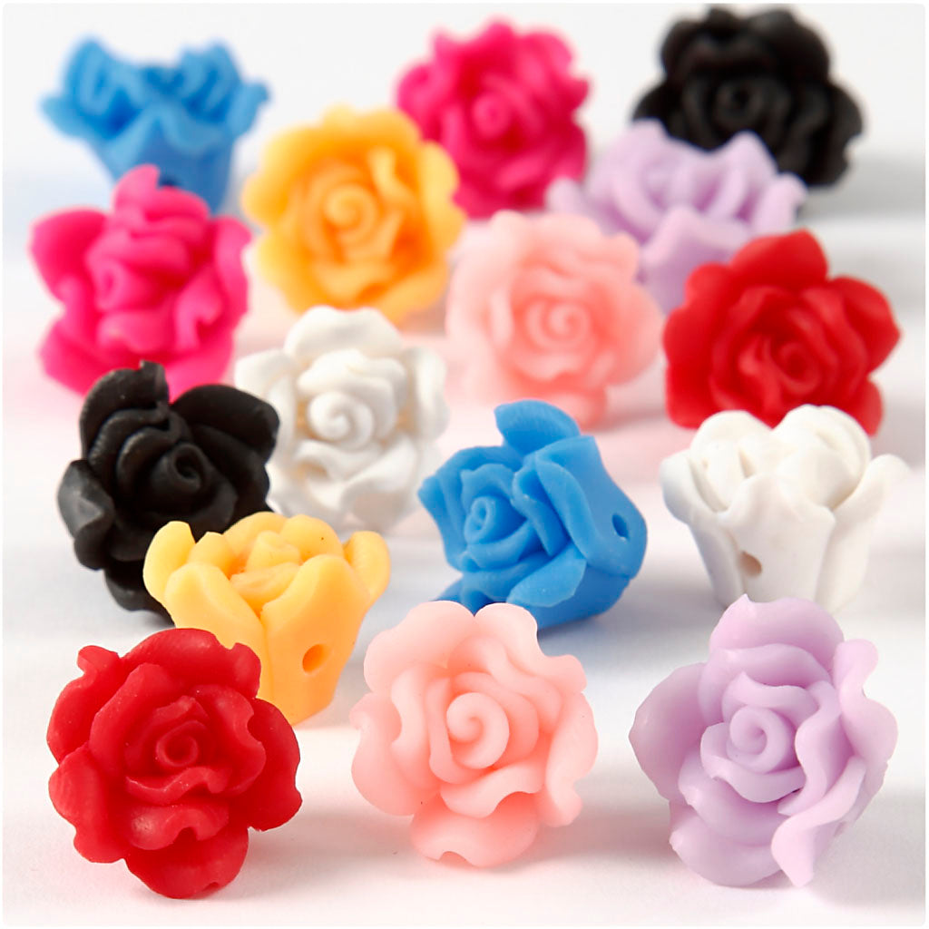 Creativ company roosjes van klei, d 16x10 mm, gatgrootte 0,5 mm, diverse kleuren, 16 div 1 doos