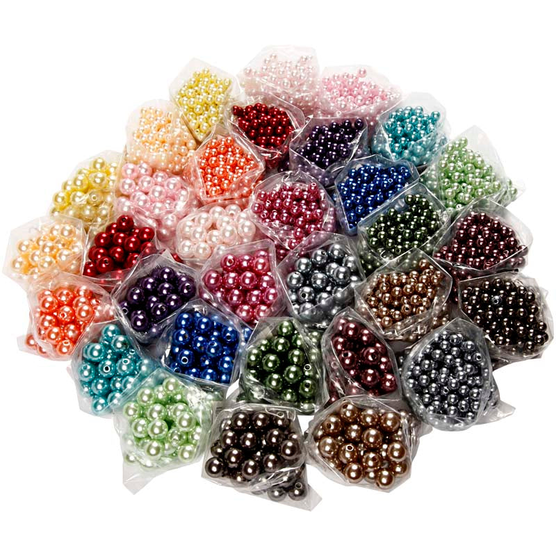 Creativ company parels, d 6+10 mm, gatgrootte 1,5+2 mm, ca. 640+3040 stuk, diverse kleuren, 32x20 gr 1 doos