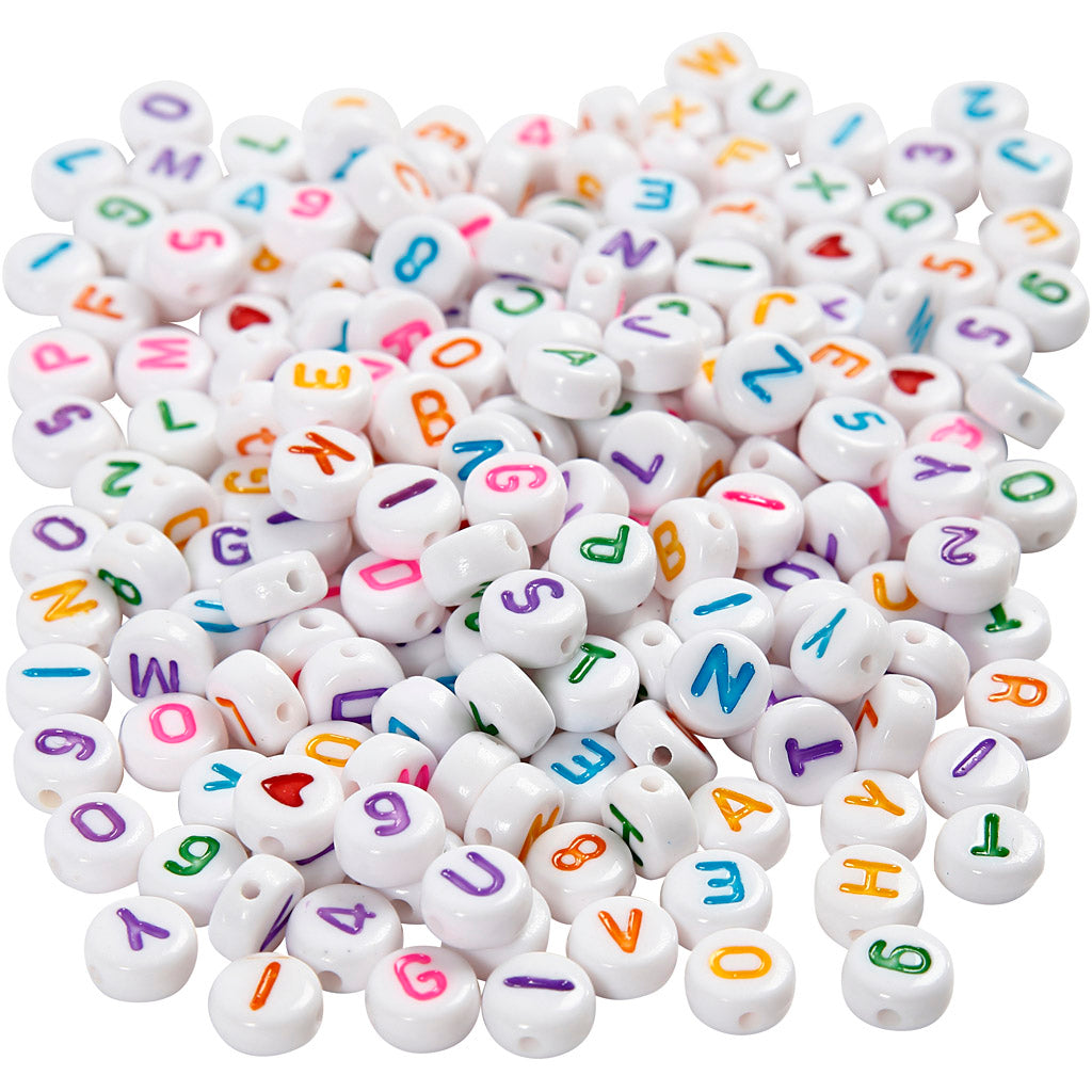 Creativ company letterkralen, afm 7 mm, gatgrootte 1,2 mm, ca. 1500 stuk, wit, 200 gr 1 doos