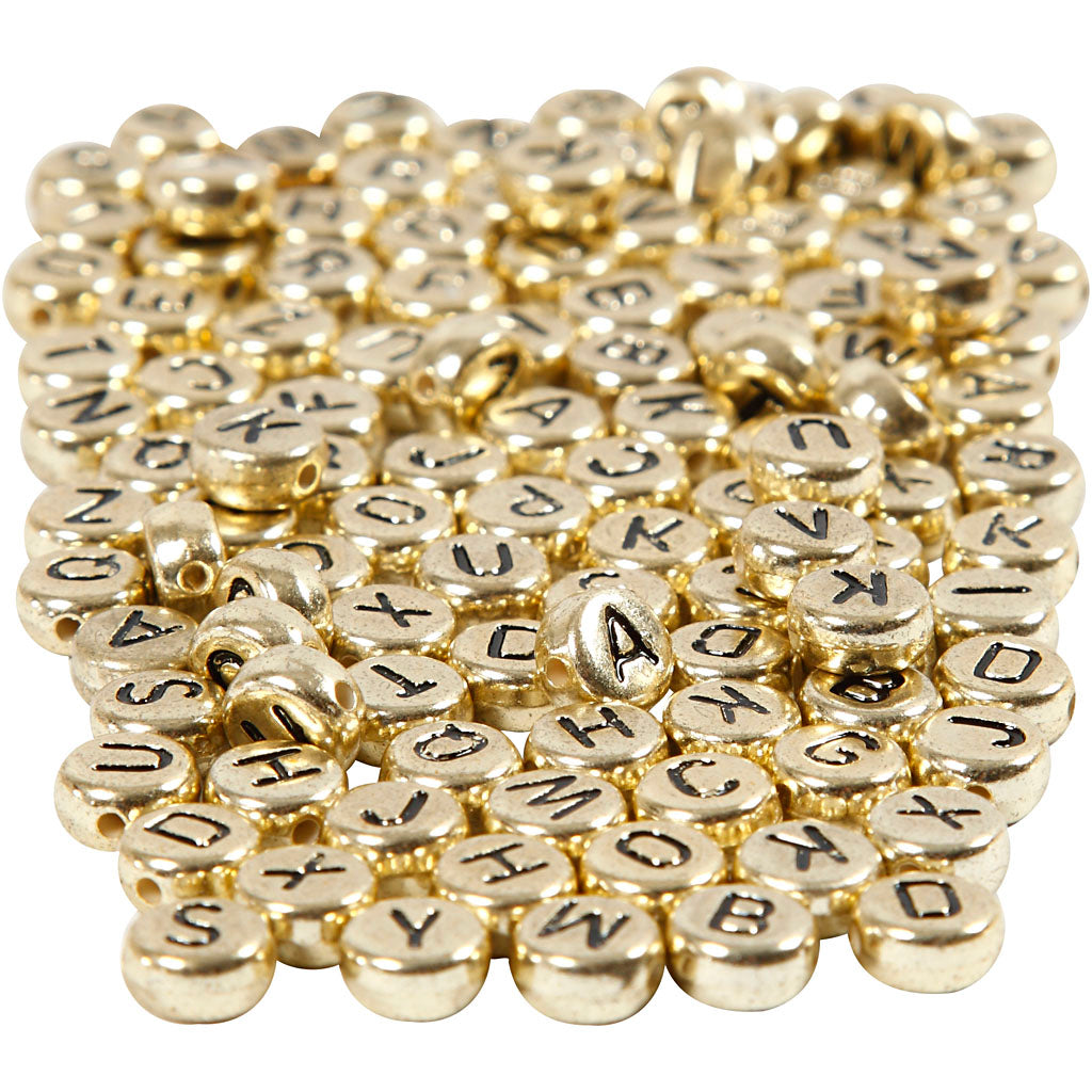 Creativ bedrijfsletterkralen, d 7 mm, gatgrootte 1 mm, ca. 1500 stuk, goud, 165 gr 1 doos
