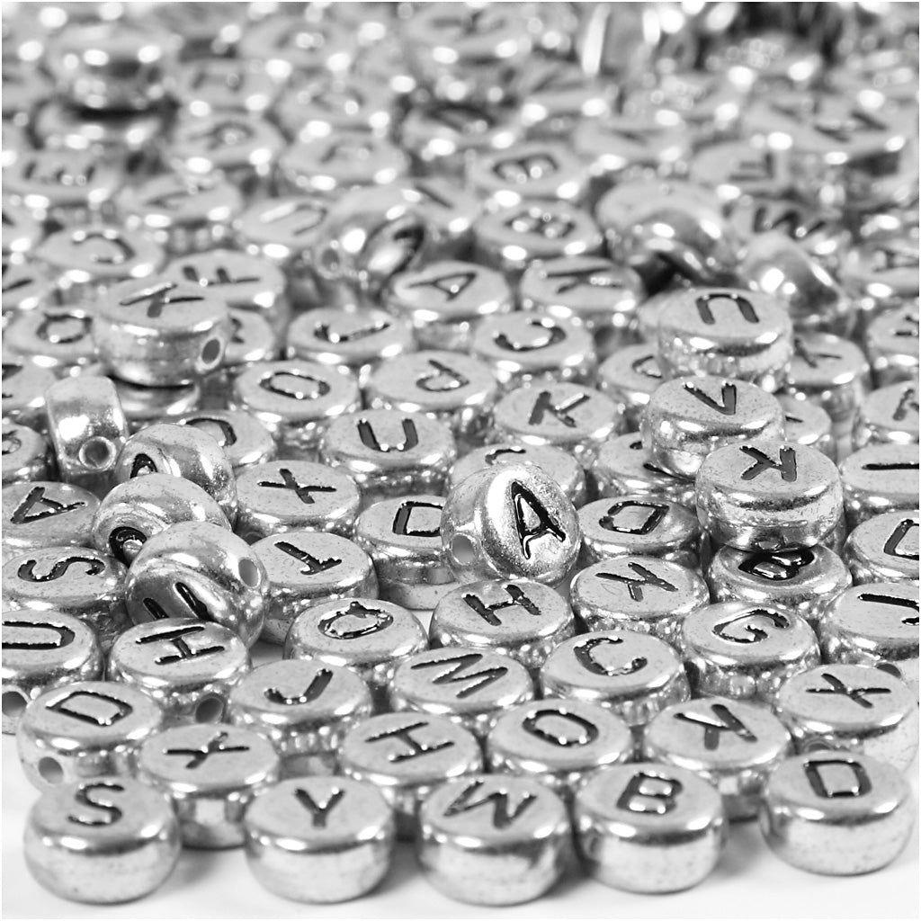 Creativ company letterkralen, d 7 mm, gatgrootte 1,2 mm, ca. 200 stuk, zilver, 21 gr 1 doos