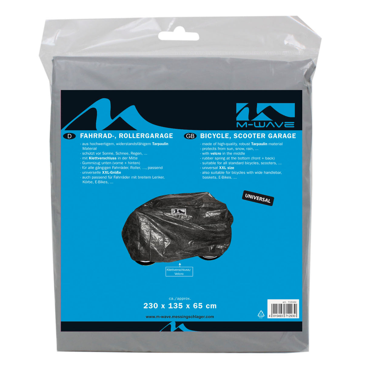 Fietsgarage XXL - Beschermende PEVA fietsgarage voor alle standaard fietsen, scooters - 230x135x65 cm - Tarpaulin materiaal - Zwart