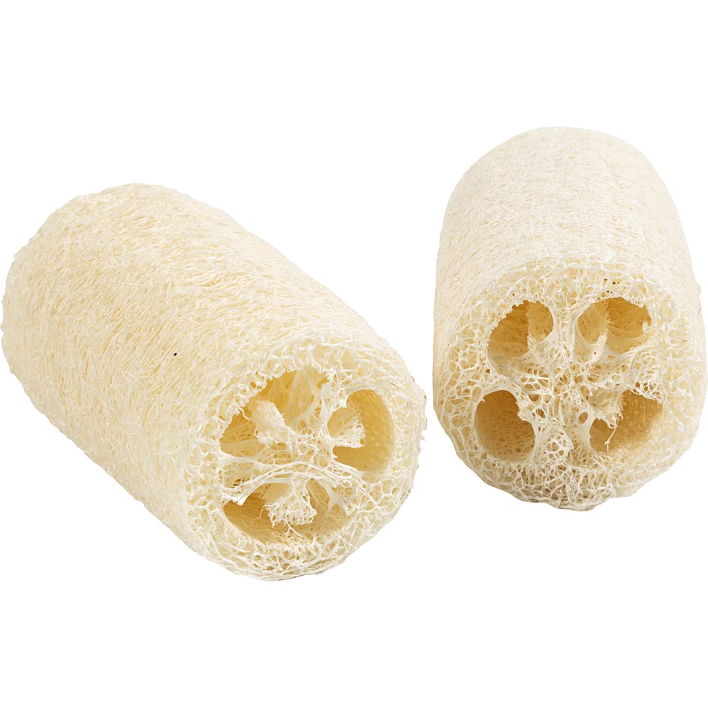 Creativ company natuurlijke loofah spons, l: 10 cm, d 5,5-8 cm, licht naturel, 2 stuk 1 doos