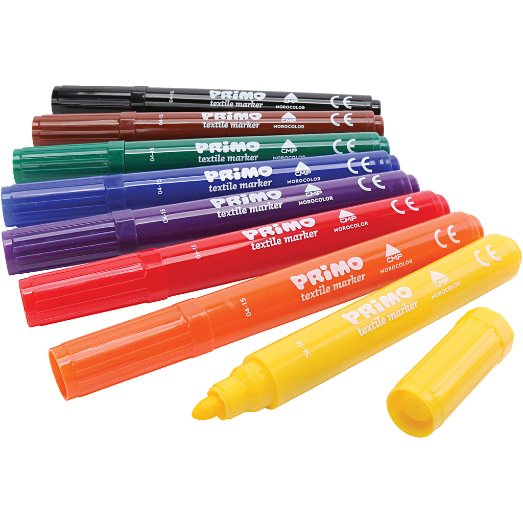 Primo textielstiften, diverse kleuren, 8 stuk 1 doos
