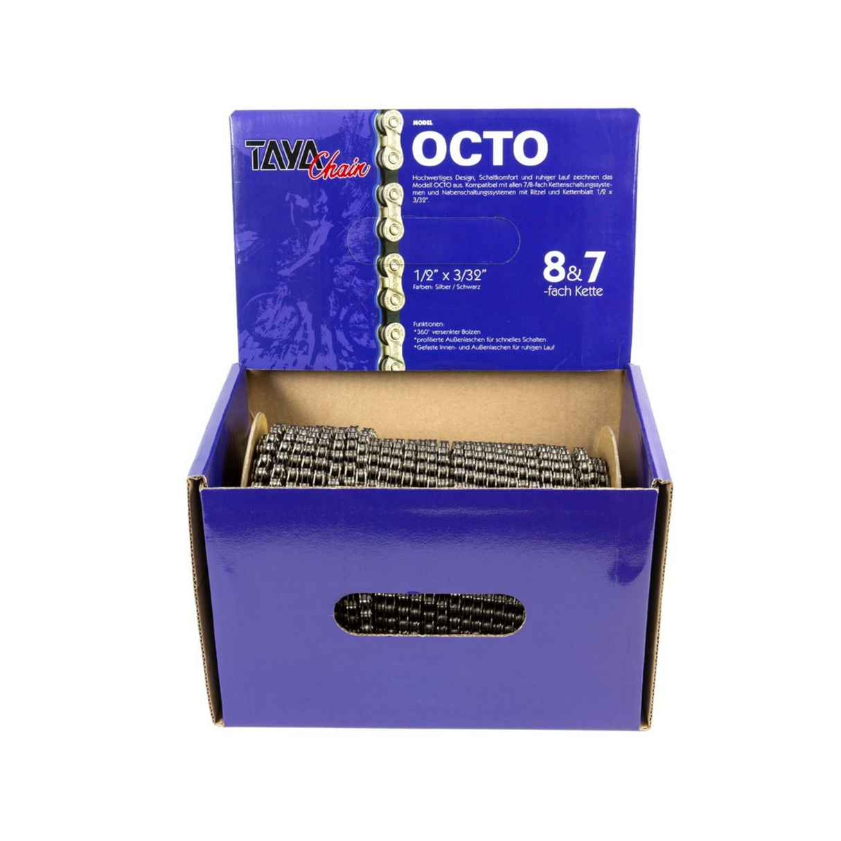 Taya ketting octo 1 2x3 32,7-8 speed,zwart zilver, 30mtr rol