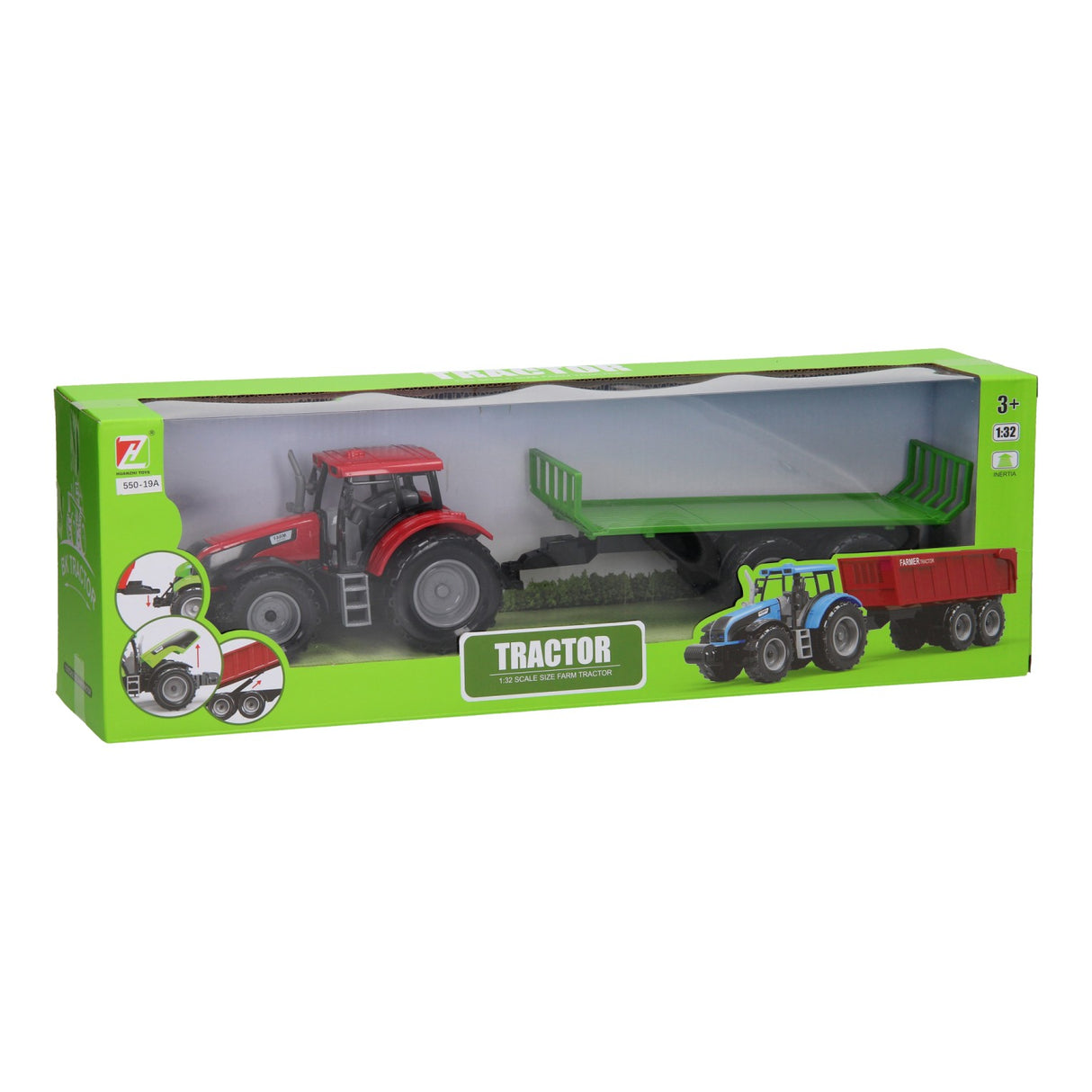 Tractor met platte kar 1:32