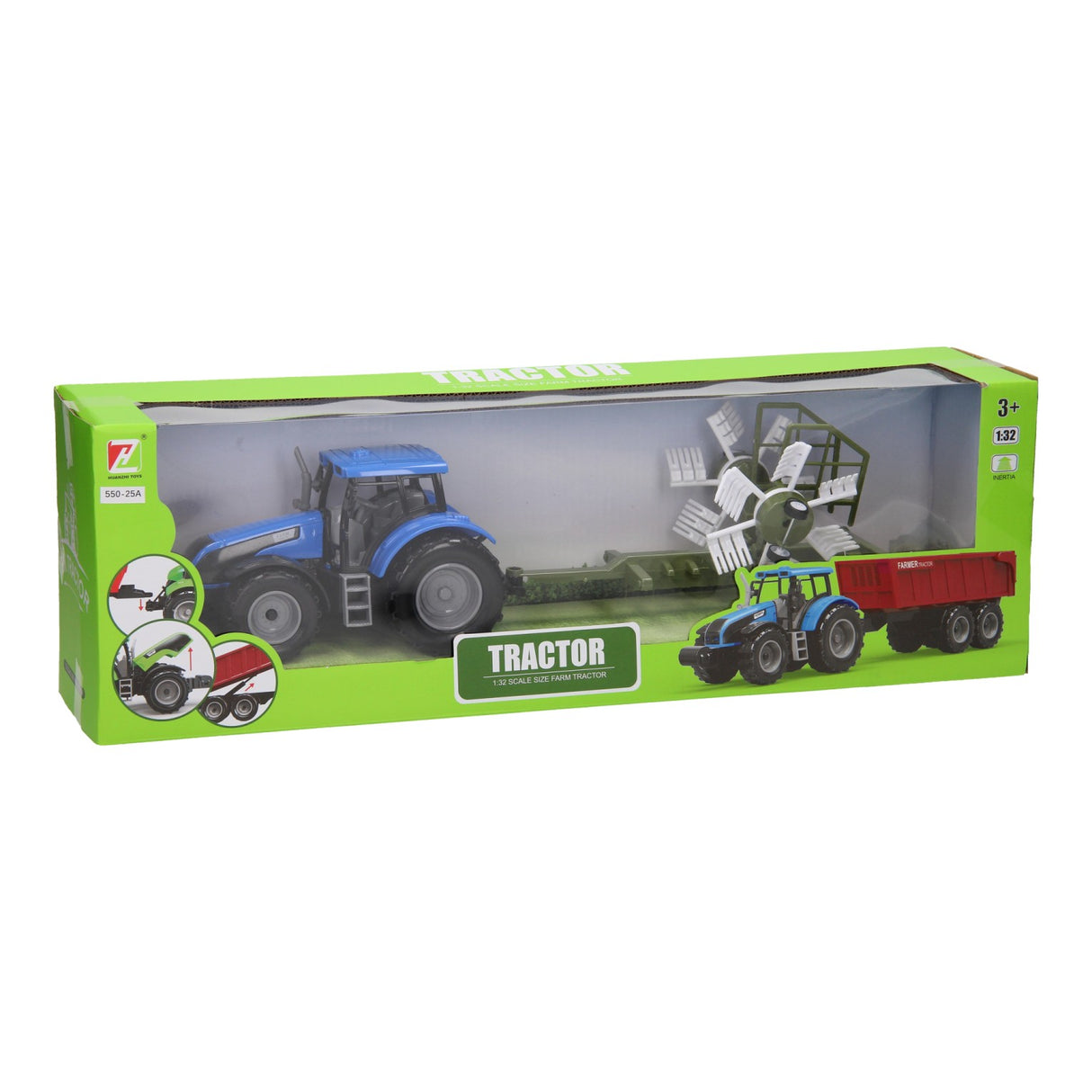 Tractor met hooischudder 1:32