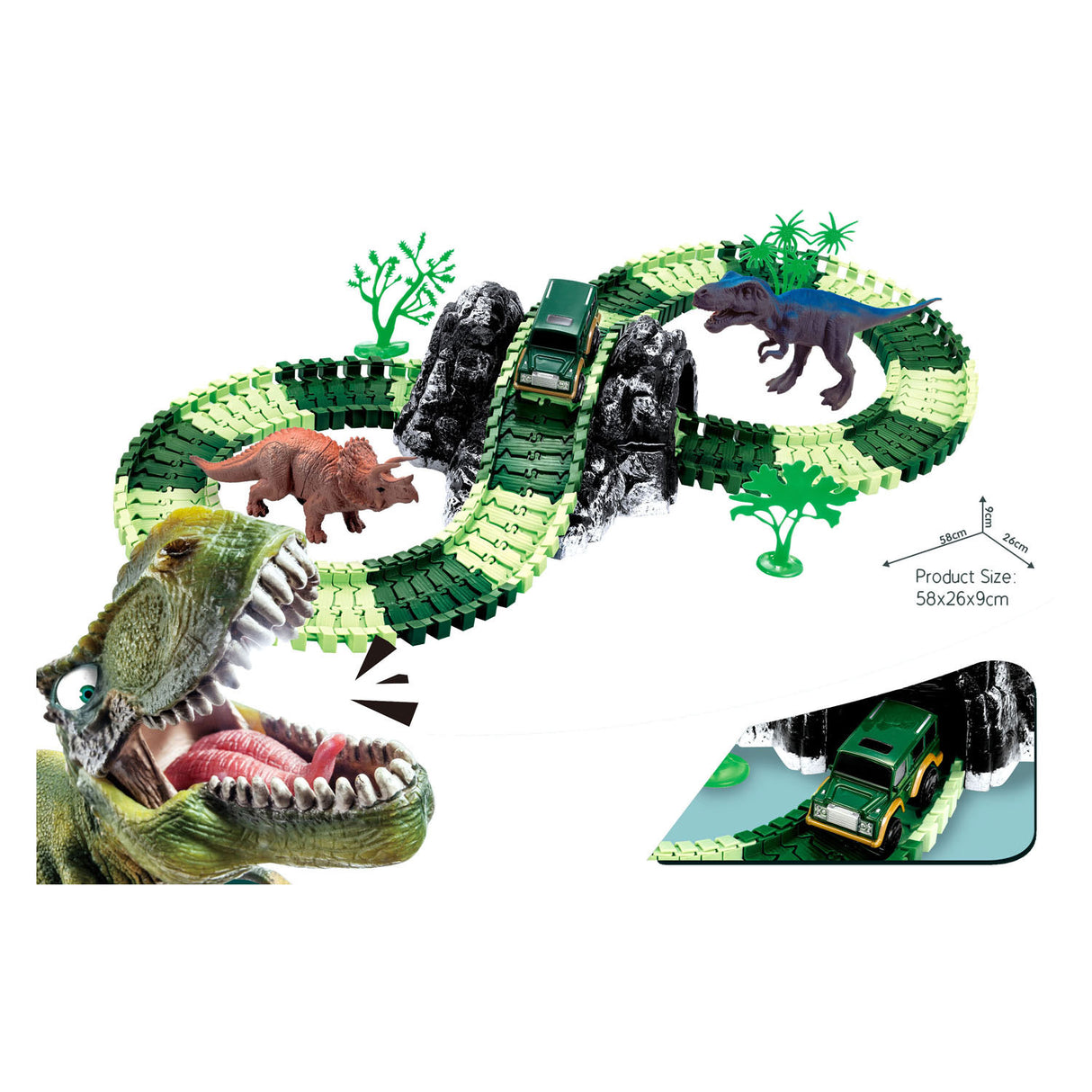 Dino racebaan met zelfrijdende auto