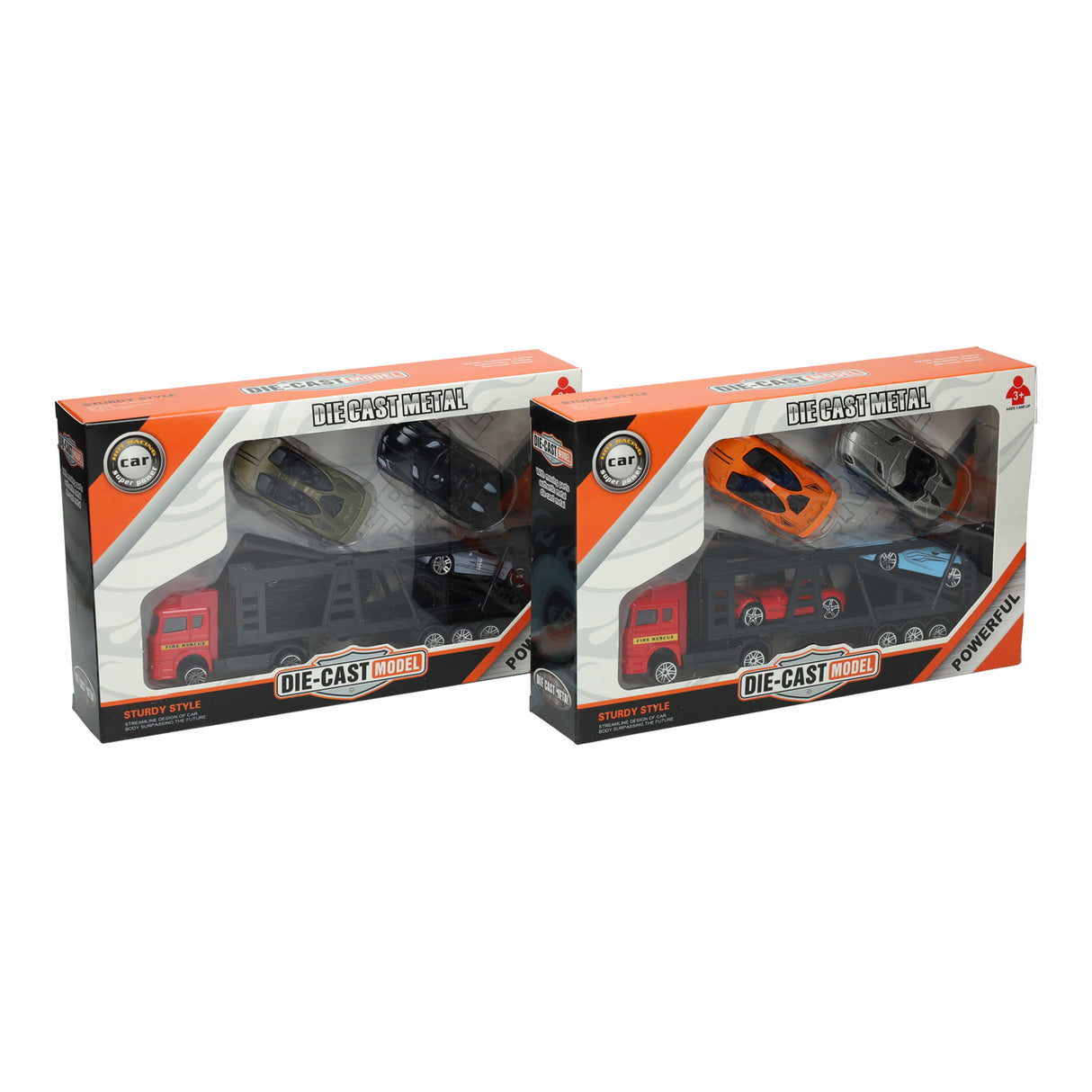 Die-cast transporter met 4 metalen auto's