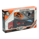 Die-cast transporter met 4 metalen auto's