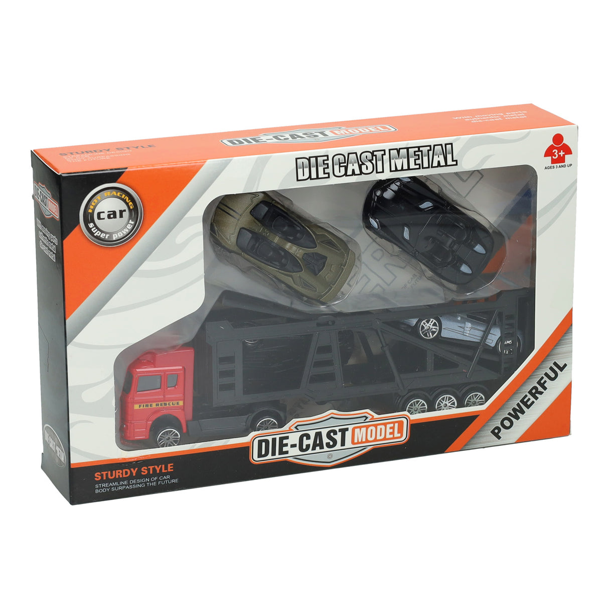 Die-cast transporter met 4 metalen auto's