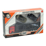 Die-cast transporter met 4 metalen auto's