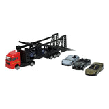 Die-cast transporter met 4 metalen auto's