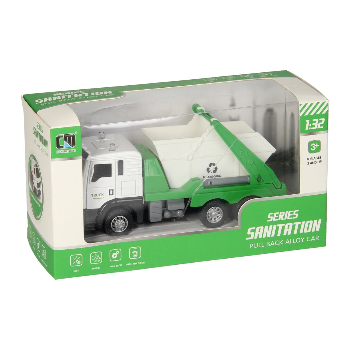 Truck met afvalcontainer licht geluid