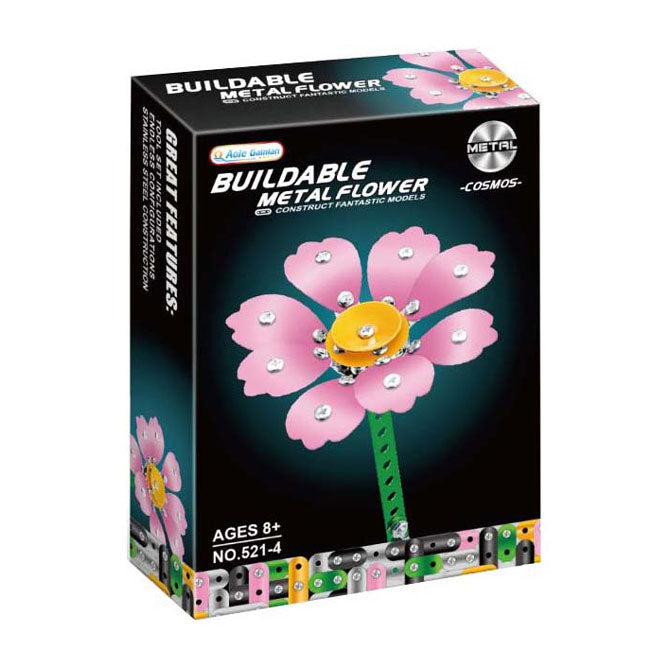Metalen bouwset roze bloem