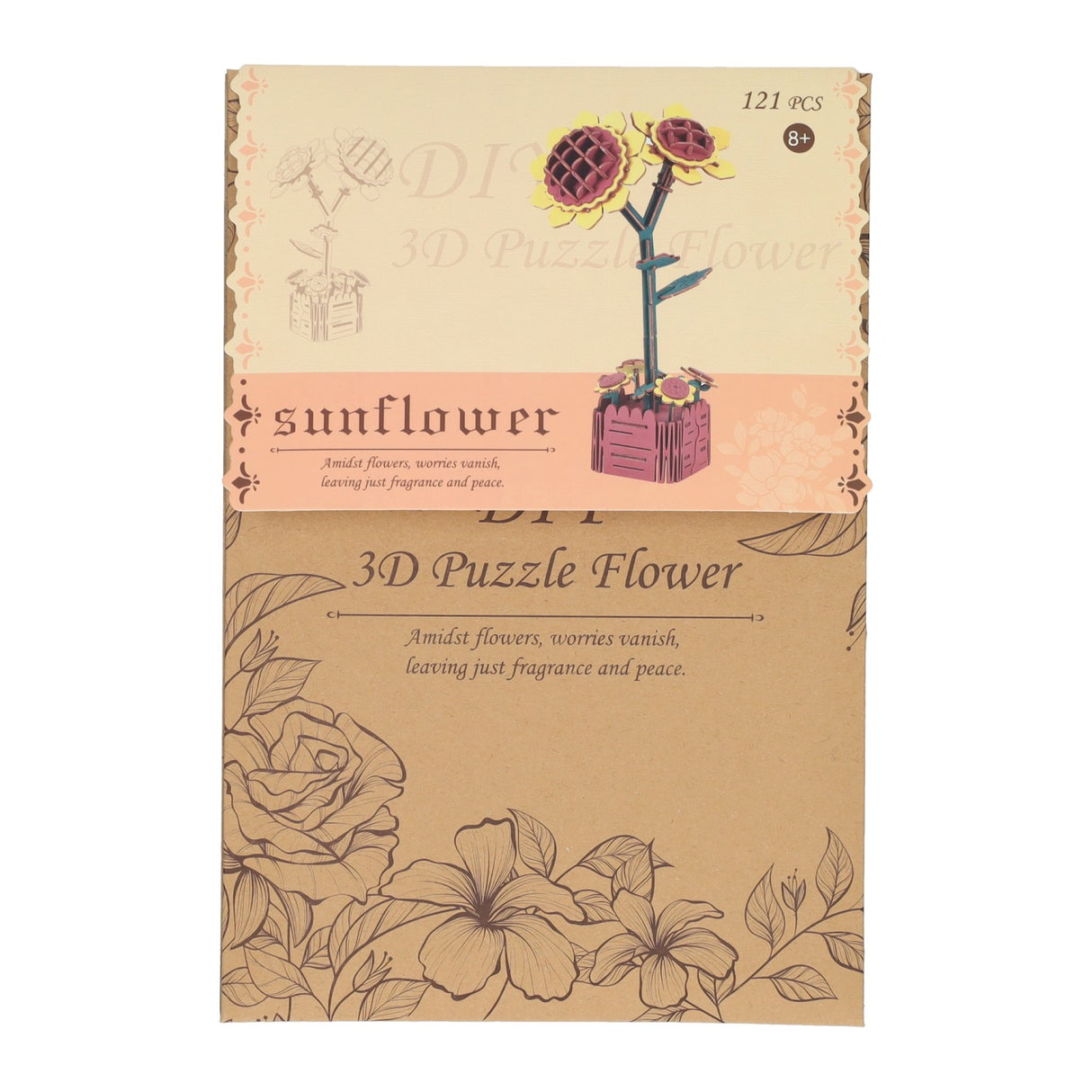 Houten 3d bouwpakket zonnebloemen - 121dlg.