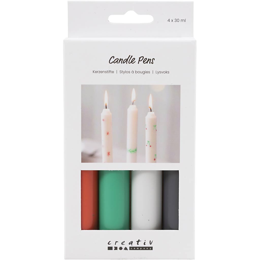 Creativ company kaarsenstiften, zwart, groen, lichtgrijs, rood, 4x30 ml 1 doos