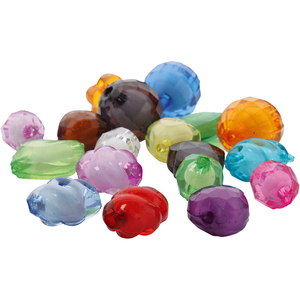 Facetkralen van acryl, afm 8-20 mm, gatgrootte 2-3 mm, diverse kleuren, 1000 gr 1 doos