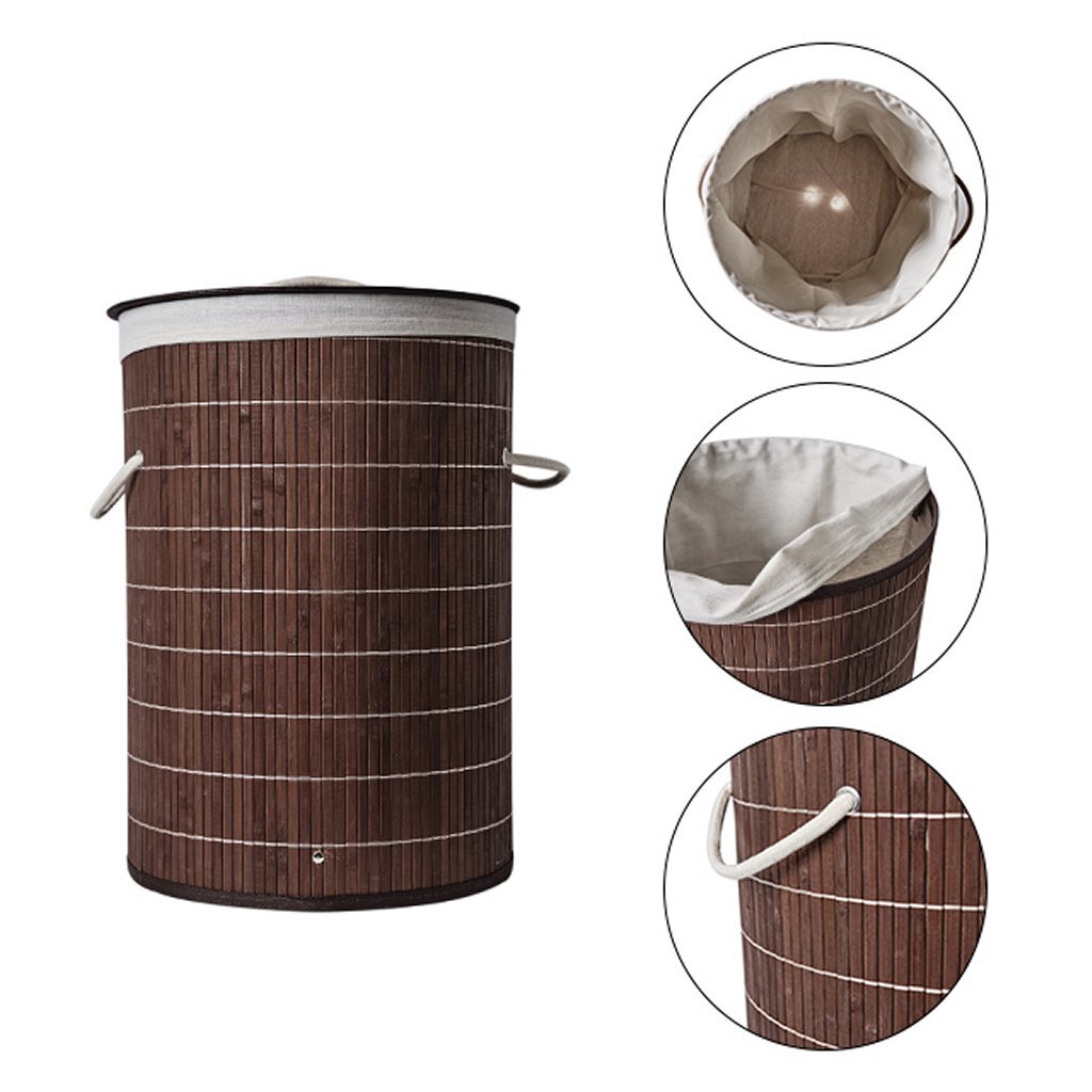 Homestyle pro ronde opvouwbare bamboe wasmand 35x50 cm bruin wit