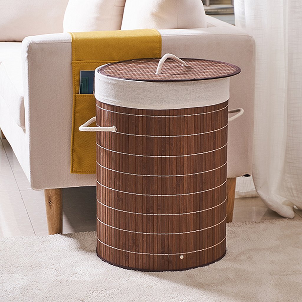 Homestyle pro ronde opvouwbare bamboe wasmand 35x50 cm bruin wit