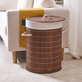 Homestyle pro ronde opvouwbare bamboe wasmand 35x50 cm bruin wit