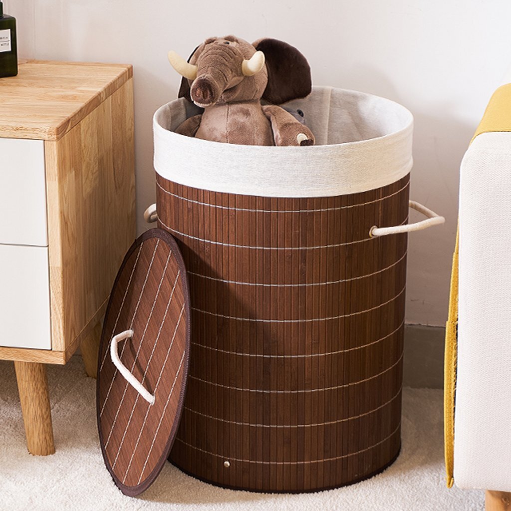 Homestyle pro ronde opvouwbare bamboe wasmand 35x50 cm bruin wit