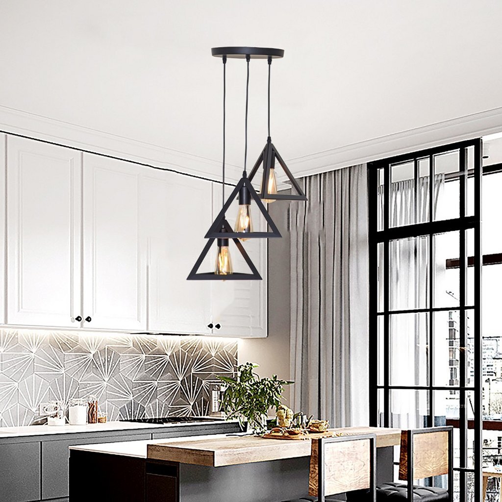 Homestyle pro mk022-b industriële pyramide hanglampen zwart metaal