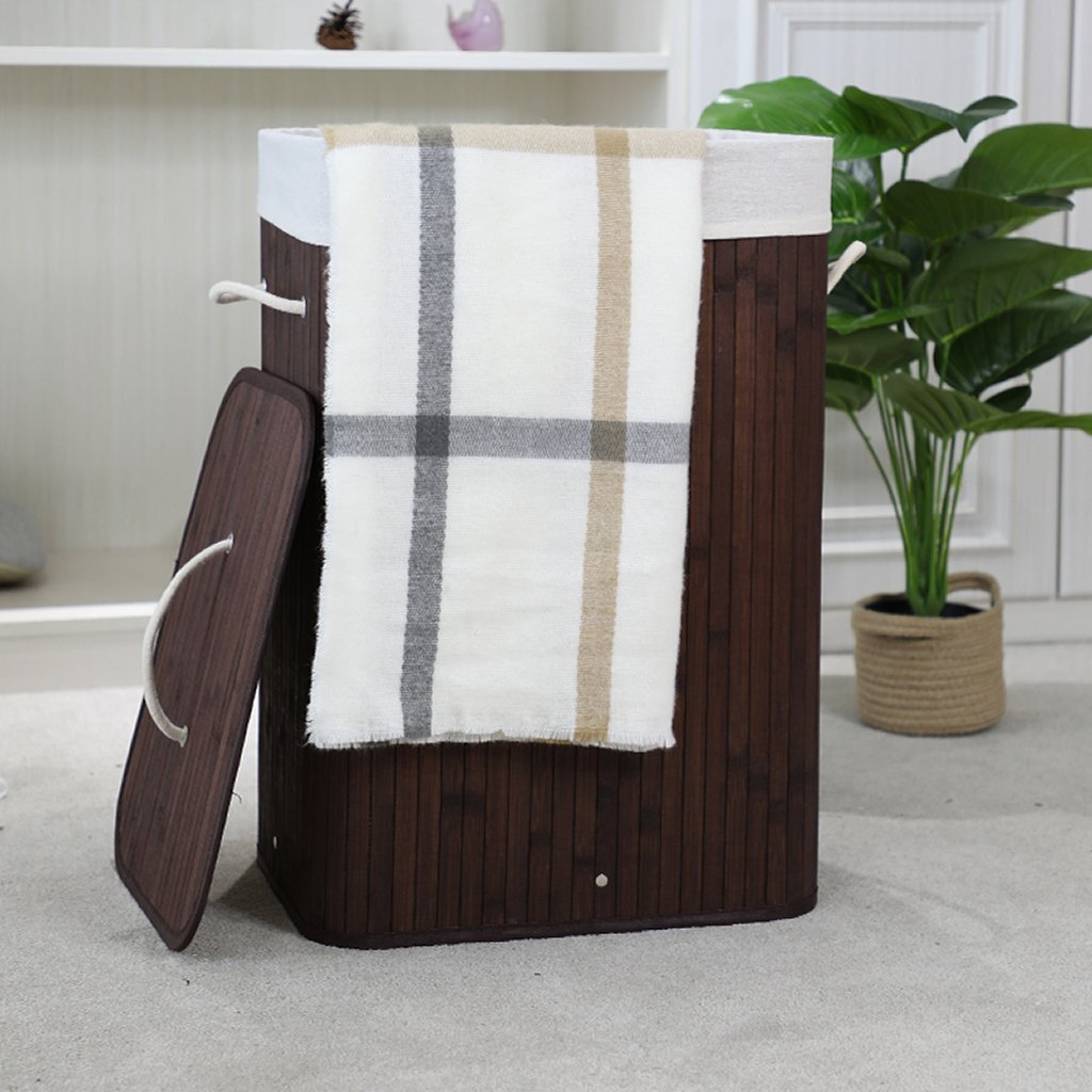 Homestyle pro rechthoekige bamboe wasmand 40x30x60 cm bruin wit