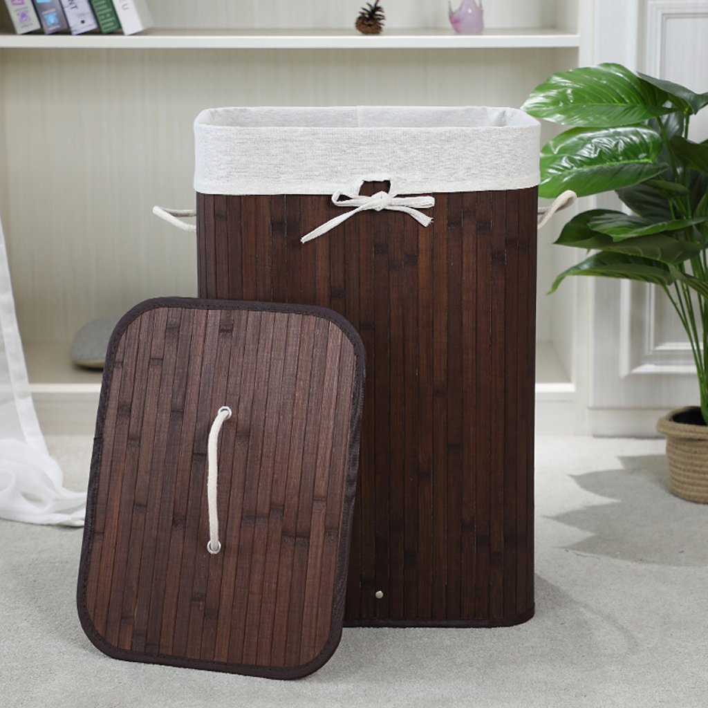 Homestyle pro rechthoekige bamboe wasmand 40x30x60 cm bruin wit