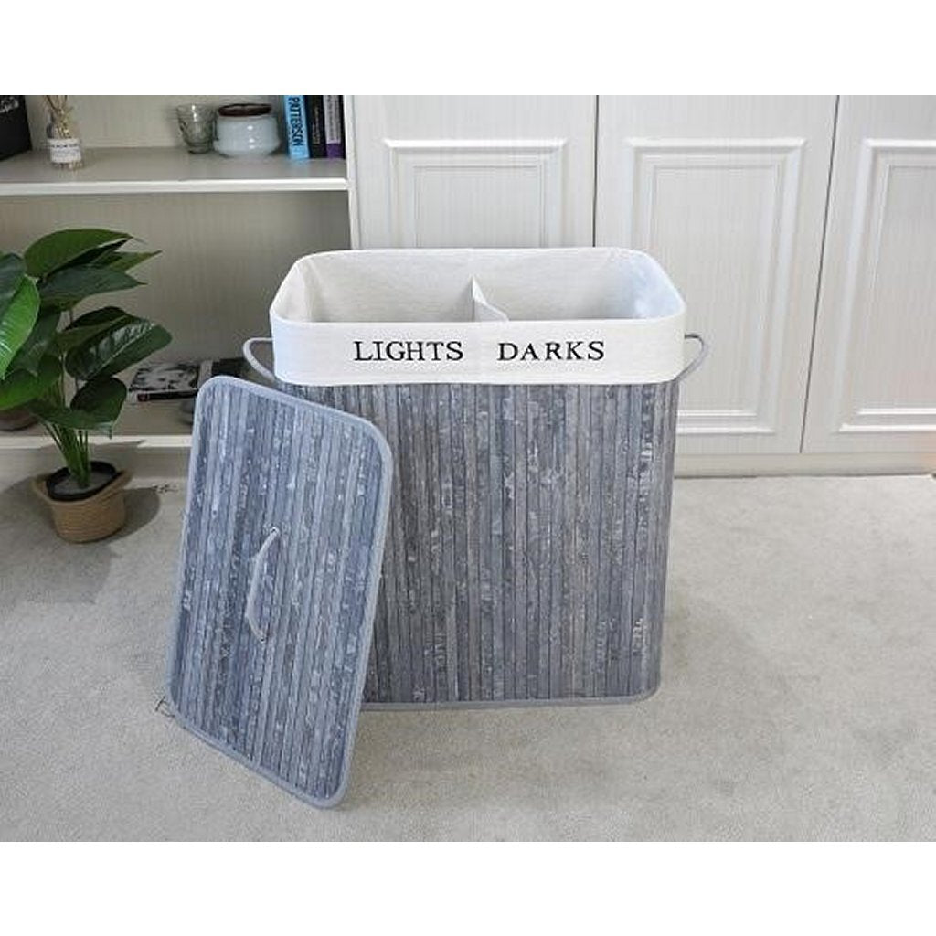 Homestyle pro rechthoekige bamboe wasmand + tekst 52x32x63 cm grijs wit