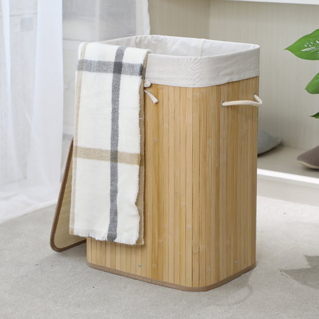 Homestyle pro rechthoekige bamboe wasmand 40x30x60 cm naturel wit