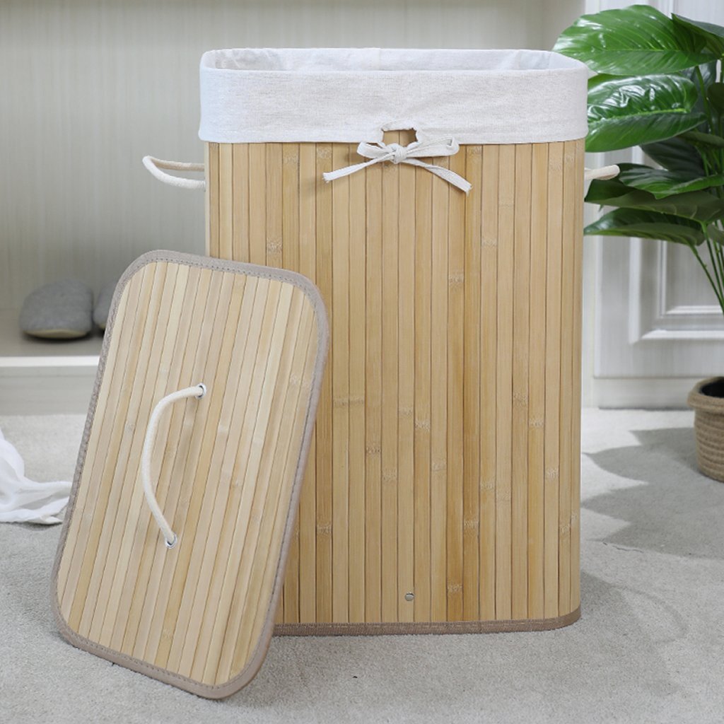 Homestyle pro rechthoekige bamboe wasmand 40x30x60 cm naturel wit