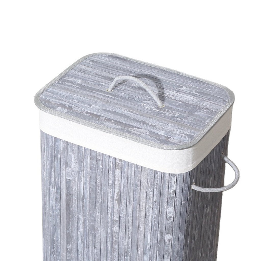 Homestyle pro rechthoekige bamboe wasmand 40x30x60 cm grijs wit