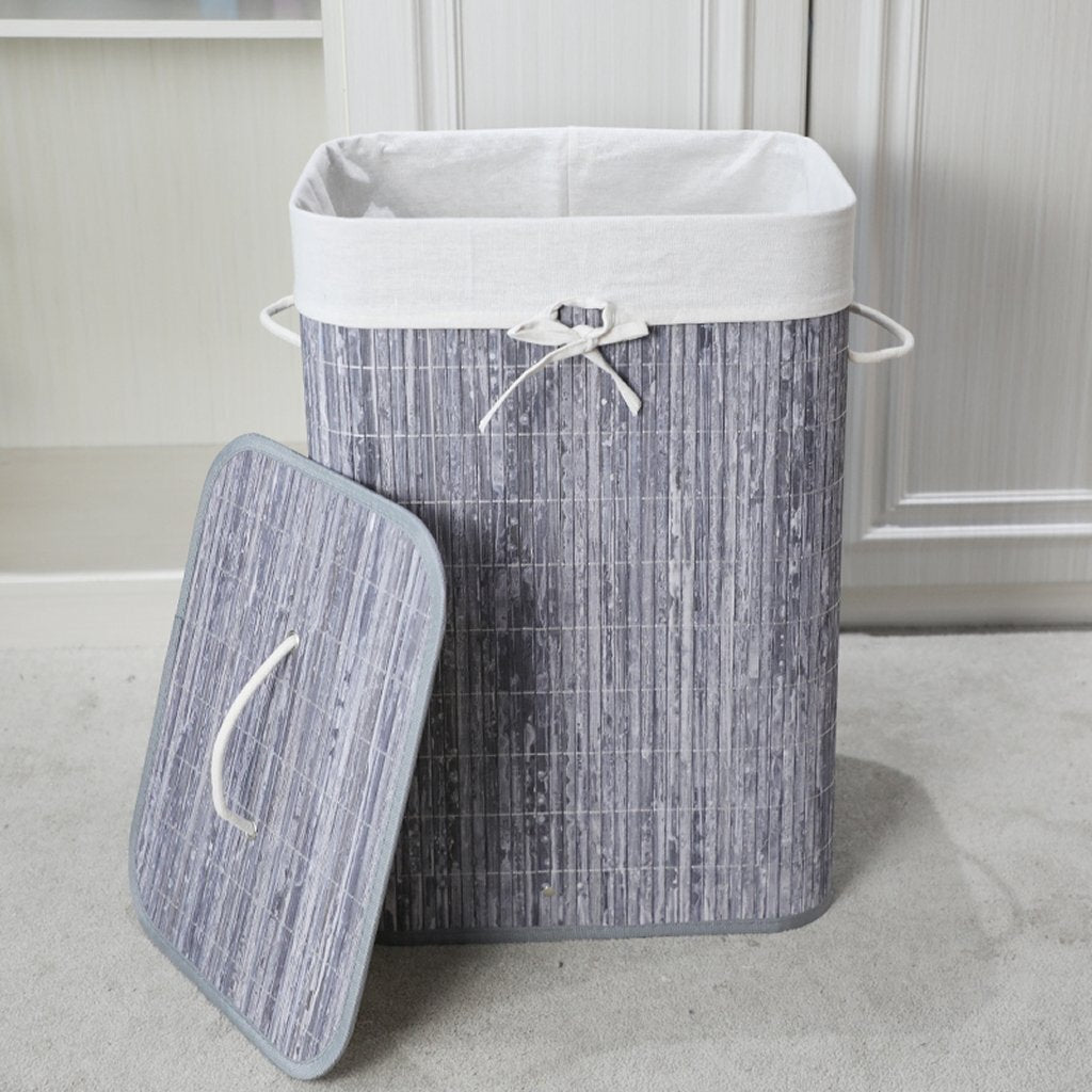Homestyle pro rechthoekige bamboe wasmand 40x30x60 cm grijs wit