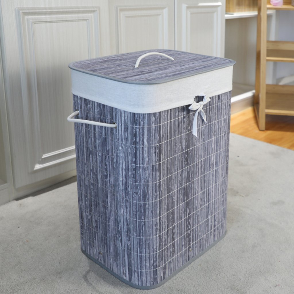 Homestyle pro rechthoekige bamboe wasmand 40x30x60 cm grijs wit