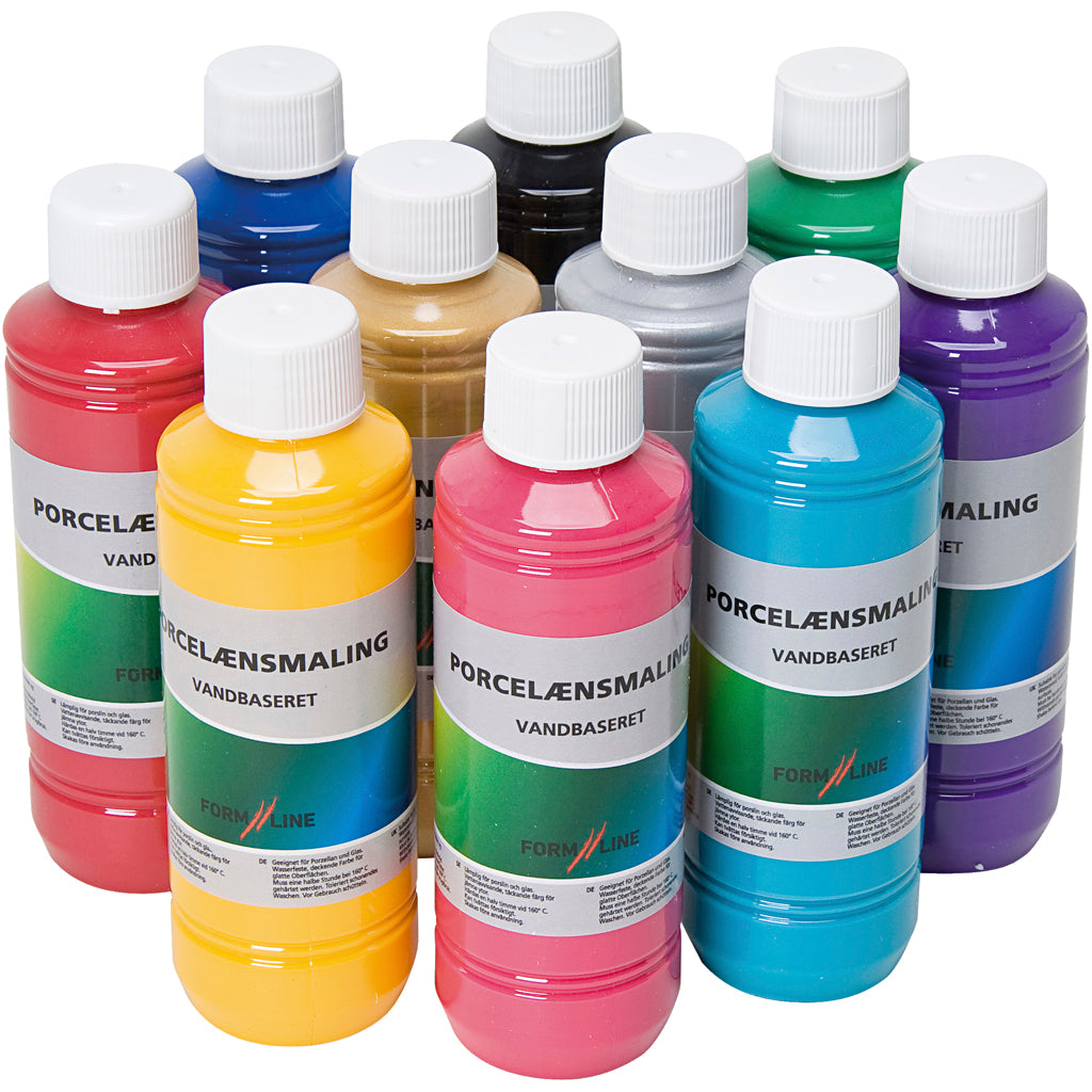 Creativ company glas- en porseleinverf, diverse kleuren, 10x250 ml 1 doos