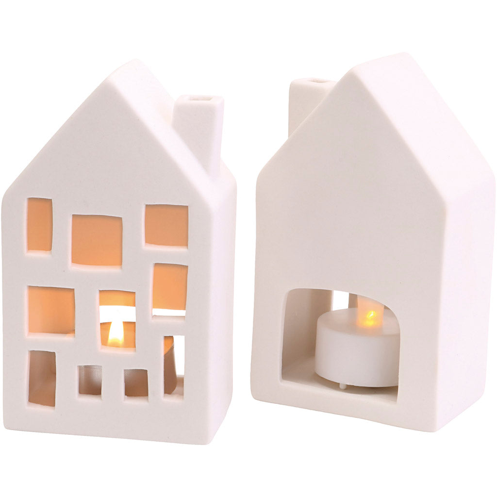 Huisjes voor theelichtjes, h: 12 cm, afm 5x7 cm, 12 stuk 1 doos
