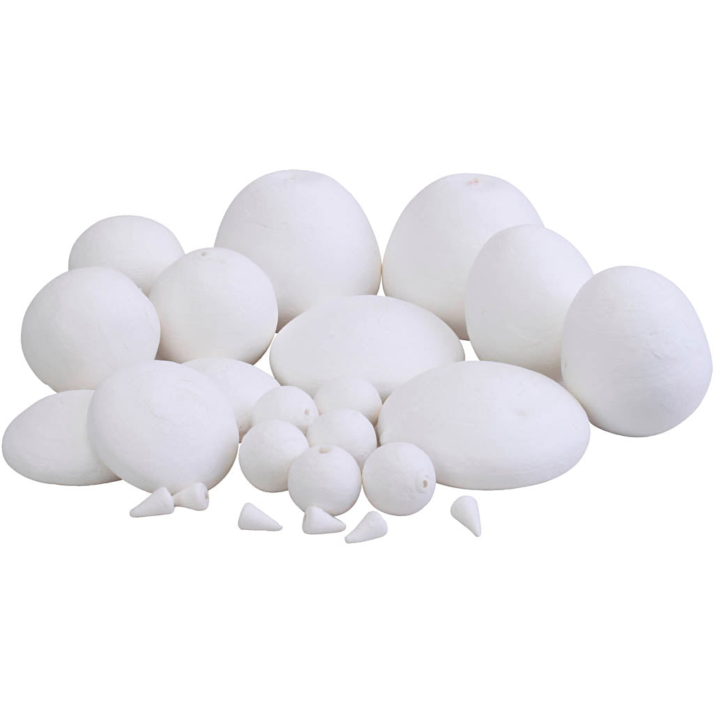 Gesponnen katoenen ballen, verschillende vormen, afm 1,5-6 cm, 140 stuk 1 doos