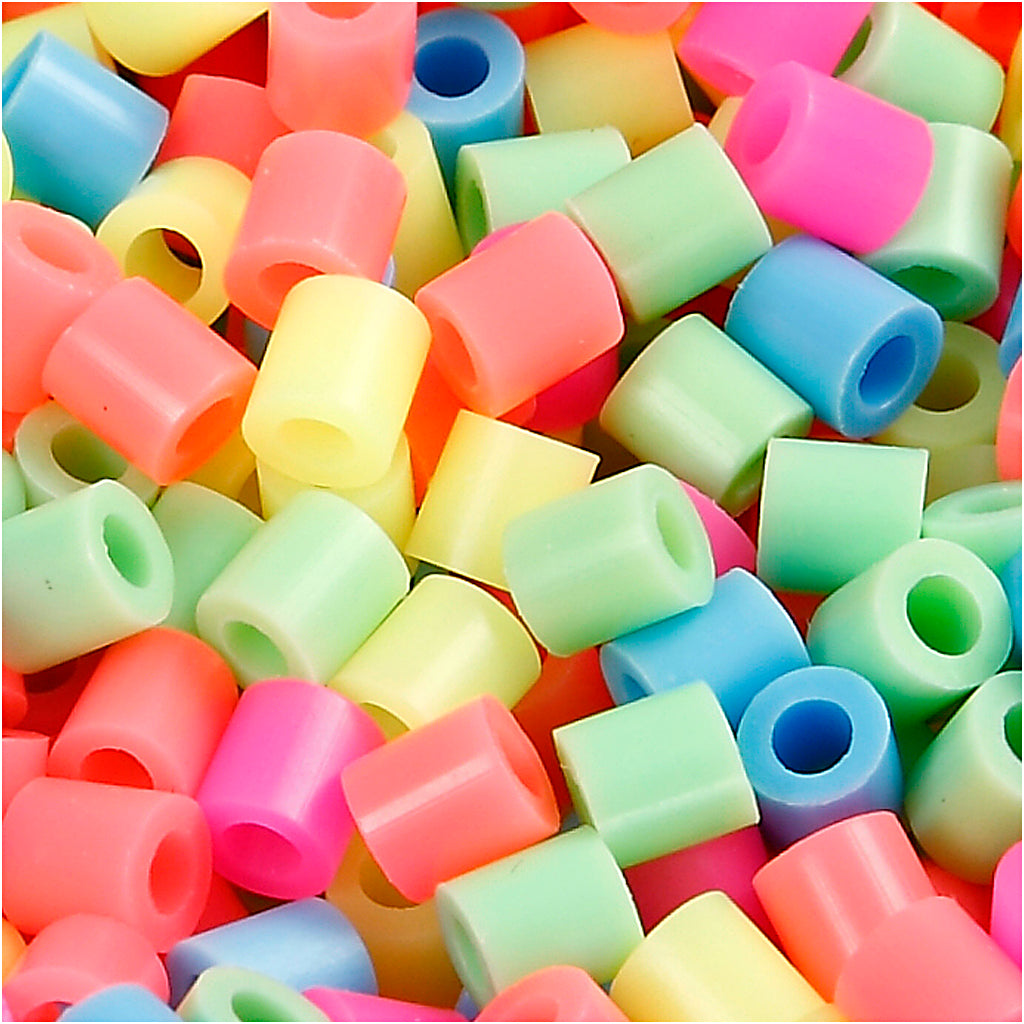 Nabbi strijkkralen, afm 5x5 mm, gatgrootte 2,5 mm, medium, pastelkleuren, 1100 div 1 doos