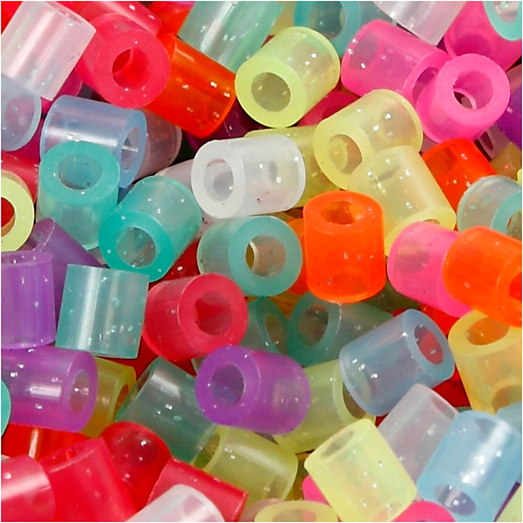 Nabbi strijkkralen, afm 5x5 mm, gatgrootte 2,5 mm, medium, glitterkleuren, 30000 div 1 doos